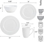 Mikasa Trellis Bone China 16-Piece Dinnerware Set, Service for 4, White Lightweight Porcelain with Textured Design, Chip-Resistant and Dishwasher Safe