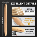 WALFOS French Rolling Pin and Silicone Baking Mat Set, Non-Stick Beech Wood Rolling Pin 15.7 Inch and Pastry Mat for Best Pie Crust, Cookie, Pasta and Pizza Dough