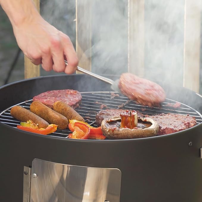 Realcook Vertical Charcoal Smoker Grill: Premium Meat BBQ Smokers with Thermometer - Charcoal Barbecue Grill Combo for Patio Backyard Grilling Outdoor Cooking Tailgating