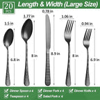 20 Pcs Black Silverware Set for 4 with Water Cube Handle design, Food Grade Stainless Steel Flatware Set, Eating Utensils Sets Include Fork/Knife/Spoon, Reusable Cutlery Set, Dishwasher Safe
