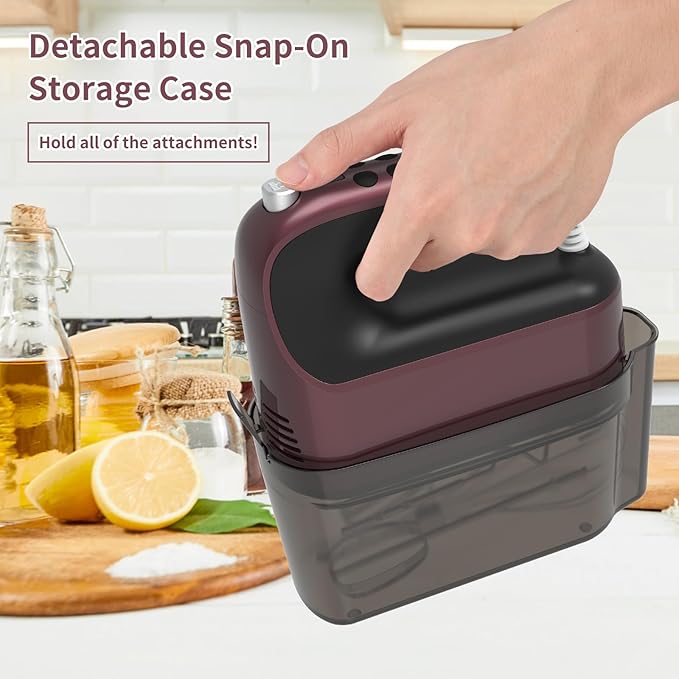 9-Speed Digital Hand Mixer Electric, 400W Powerful DC Motor, Baking Mixer Handheld with Snap-On Storage Case, 5 Stainless Steel Accessories, Flat Beaters, Dough Hooks, Whisk (Grape Purple)