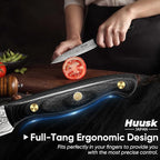 Huusk Damascus Chef Knife Set - 3 PCS VG10 Santoku & Utility Knives with Ebony Handles, Paring Knife for Meat, Fruit, Vegetables - Dad Mom Gift