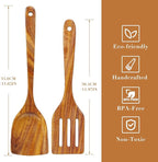FJNATINH 2 Pcs Wooden Spatula Set for Cooking, Natural Teak Spatula and Slotted Turner for Non-stick Cookware, Kitchen Cooking Utensils for Frying Flipping Pancake Spatula