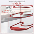 Heavy-Duty Pots and Pans Organizer | 5-Tier Cookware & Lid Storage Rack | Free-Standing or Wall-Mount | Kitchen Organizer for Cast Iron Skillets, Pots, Frying Pans, Lids | Red