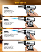 Kollea Butane Torch Lighter, Mini Kitchen Cooking Torch Lighter with Fuel Gauge & Continuous Flame Lock & Nozzle, Culinary Blow Creme Brulee Torch for Baking Food Desserts (Butane Gas Not Included)
