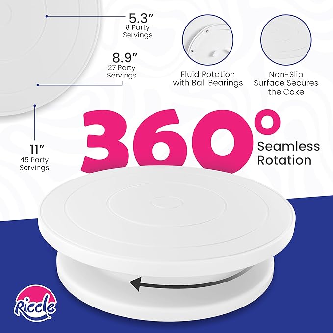 Riccle 88 pcs Cake Decorating Kit with Blue Cake Turntable - Includes 50 Disposable + 2 Reusable Piping Bags and Tips Set, 24 Icing Piping Tips, 2 Spatulas, 3 Icing Comb Scraper (Blue)