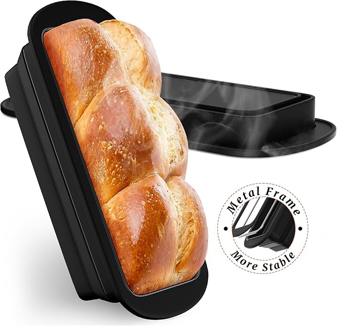 2 Packs of Collapsible Silicone Bread Loaf Pan with Metal Reinforced Rim Support - Nonstick Silicone Baking Mold for Homemade Loaf, Bread and Meatloaf - (9"x4"x2.5", Black, 2 Pieces)