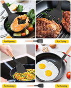 Pack of 2 Silicone Cooking Spatula, Heat Resistant Solid Turner, Non Stick Slotted Spatulas with Wooden Short Handle,Ideal Wood Kitchen Utensils Set for Frying, Baking, Flipping, Turning