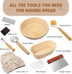 Sourdough Proofing Basket Gift Set, 9" Round and 10" Oval Banneton Bread Baking Supplies, Sourdough Baskets with Bread Lame, Danish Whish, Bowl Scraper, Sourdough Scraper, and Linen Liners