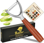 Premium high-end rosewood handle and 304 stainless steel serrated blade - ultra-sharp KULUNER Y-shaped rotary peeler for potatoes, fruits and vegetables, ergonomically designed for easy peeling
