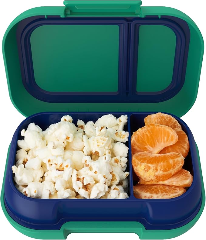 Bentgo Kids Snack - 2 Compartment Leak-Proof Bento Box Container for Snacks and Small Meals, Easy-Open Latch, Dishwasher Safe, BPA-Free for School, Daycare, & Sports - Ideal for Ages 3+ (Green/Navy)