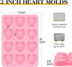 2 Inch Heart Shaped Silicone Molds for Chocolate, Candy, Gummy, Soap (Set of 2, Pink)