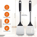 Stainless Steel Spatula Set, 2 Piece Heavy Duty Turner/Metal Spatula, High Heat Resistant Kitchen Cooking Utensils, Ideal Cookware for Frying Steak, Fish, Eggs or Pancakes