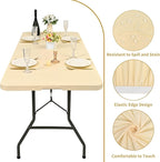 6 Pack Stretch Fabric Table Top Cap Cover, fits 6' Tables, Spandex Table Covers Washable Elastic Rectangle Tablecloth Protector for Indoor Outdoor Party Picnic Wedding, Beige, 30" W x 72" L