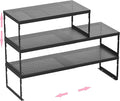 Stackable Expandable Metal Shelf Organizer - Adjustable Wire Storage Rack with Holes for Kitchen, Bathroom, Cabinet, Office - Space Saving, Durable & Sturdy Design（3PACKS/Medium/Black