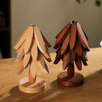 Natural Wood Tree Trivet Set, 𝐍atural Tree Trivet Set - 4 Wooden Trivets,4 Wooden 𝐓rivets & 1 Stand Like a Christmas Trees,for Hot Dish,Pot,Bowl,Teapot,Hot Pot Sets (Walnut Finish 4 Trivets,3set)