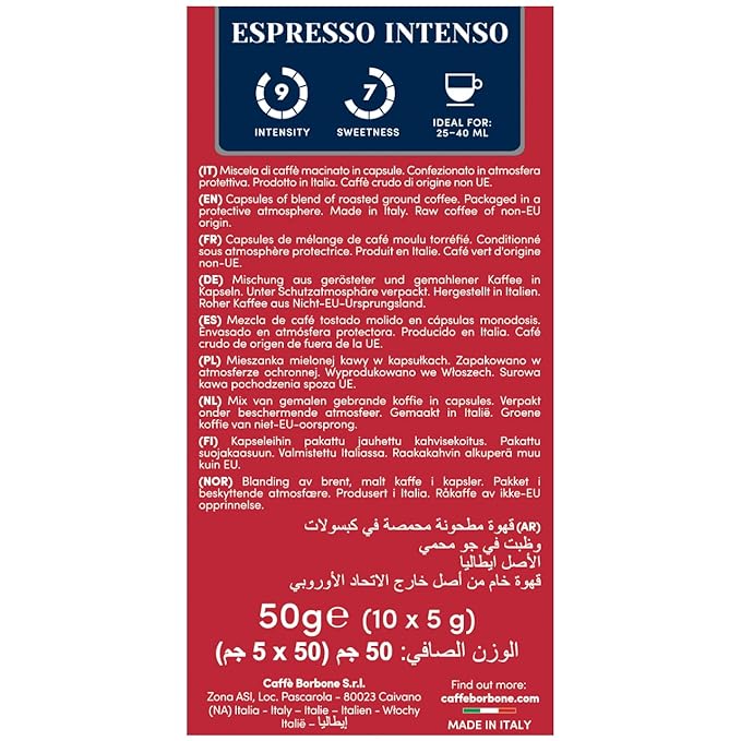 Caffe Borbone Aluminum Coffee Pods Compatible with Nespresso Original Machines, Espresso Intenso, Medium Roast, Strong and Creamy, Genuine Italian Coffee - 50 Count