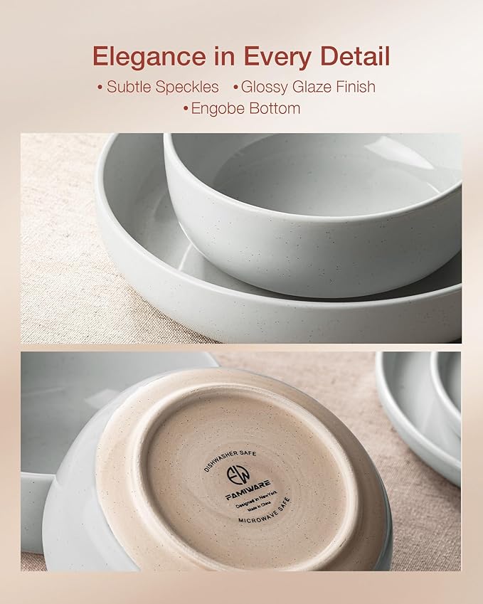 Famiware Milkyway Plates and Bowls Set, 18 Pieces Dinnerware Sets, Dishes Set for 6, Light Gray
