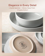 Famiware Milkyway Dinnerware Set with Mugs, Service for 4 (16pcs), Ribbed Stoneware Plates and Bowls Dishes Sets - Chip & Scratch Resistant, Microwave & Dishwasher Safe, Light Gray