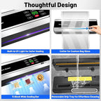 Cordless Vacuum Sealer Machine with UV-C Light, Digital Display & Built-in Cutter, Compact Rechargeable Food vacuum Sealer for Dry & Moist Foods, Includes 10 Pre-cut Bags & 1 Roll Bag (Black)