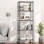 Himimi 5-Tier Wire Shelving Unit on Wheels, Adjustable Heavy Duty Metal Shelves with Side Hooks, Metal Organization Wire Rack for Kitchen Garage Basement, 13" L x 23" W x 72" H, Black