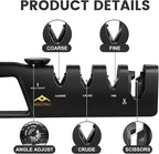 4-in-1 Knife Sharpener with Angle Guide, Adjustable Edge,3-Stage Coarse–Sharpen–Fine + Scissors Slot, Non-Slip Base & Ergonomic Handle for Kitchen Knives,Square Black
