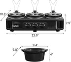 Sunvivi Triple Slow Cooker Buffet Servers and Warmer,3 Pot Food Small Mini Manual Slow Cooker with Adjustable Temp Stainless Steel Lid Rests,Removable Ceramic Pot, 3 * 1.5 Quarts Black