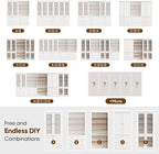 70.8" Tall Farmhouse Kitchen Pantry Cabinet with Glass Doors, Modular Wooden Storage Cabinet with 6-Tier Adjustable Shelves, Hutch for Kitchen or Living Room, White, Set of 3