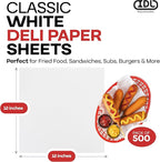 White Deli Paper Sheets, 12" x 12" (500 pcs.) - USA-Made Premium Food Basket Liners - PFAS-Free Grease Resistant Deli Paper Sheets for Snack & Baking Wrap, Picnic & Party by IDL Packaging