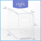Plastic Food Storage 4 Pack Clear Container Bin with Handles for Organizing Kitchen, Pantry, Refrigerator, Freezer, Pantry, Cabinet, Closet, Bathroom. 10”x4”x6”
