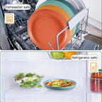12 Pcs Unbreakable Deep Dinner Plates Set, 9 inch Reusable Plastic Wheat Straw Plates, Microwave and Dishwasher Safe Plate for Kitchen, Lightweight Plate for Dessert, BPA Free, 6 Colors