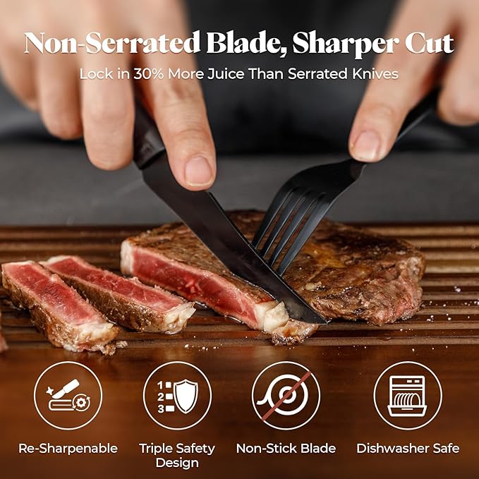 Steak Knives Set of 12, 4.7 Inch Straight Edge Meat Knives, Dishwasher Safe by SGS Cerf, Super Sharp for Precise Cutting, Non-stick Blade & Anti Rust, Easy to Maintain Ideal for Restaurant