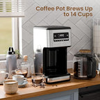 Coffee Maker, 14-Cup Programmable Drip Coffee Makers with Reusable Filter & Keep Hot Plate, Auto Pause Small Coffee Machines with Coffee Pot, Timer, Self-cleaning, for Home, Stainless Steel