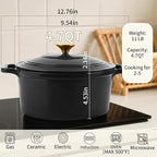 Enamel Cast Iron Dutch Oven with Lid, Round Casserole Pot for Bread Baking, Braising, Roasting, and Stews, Heavy-Duty, Oven Safe, Induction Compatible (4.7QT,Grey)