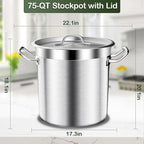 Commercial Grade Large Stock Pot - 75 QT Soup Pot with Lid - Non-Nickel Stainless Steel Stock Pots - Healthy Cookware Polished Stockpots - Heavy Duty Cooking Pots, Cookware Sauce Pots