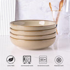 AmorArc 8.5'' Large Pasta Bowls, 36oz Ceramic Pasta Serving Bowls Set of 6 for Kitchen, Wide Bowls for Pasta,Salad,Oatmeal, Microwave Safe, Latte