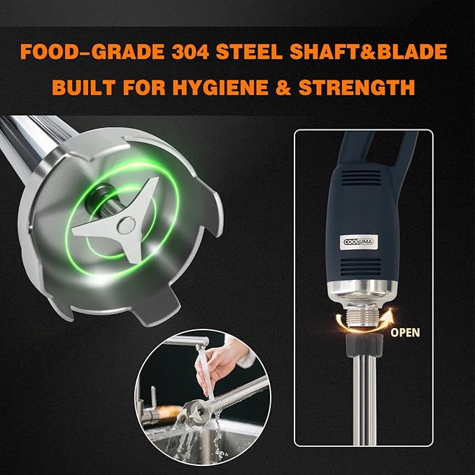 Immersion Blender Commercial, 14 Inch Removable Shaft, Heavy Durt 750 Watt, Variable Speed Motor, Professional Restaurant Grade Hand Mixer, Food-Grade Detachable 304 Blade & Shaft