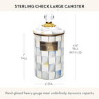 MACKENZIE-CHILDS Large Enamel Canister, Kitchen Storage Container for Flour and Sugar, 1.89 Liters, Grey-and-White Sterling Check