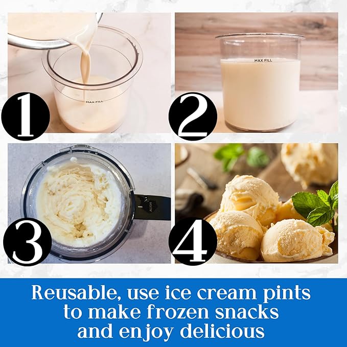 Creami Pints and Lids for Ninja, 16oz Creamer Storage Containers Holder Cups Can Canisters Accessories Replacement Parts for NC299AMZ & NC300s Series Ice Cream Maker, Airtight Dishwasher Safe BPA-Free