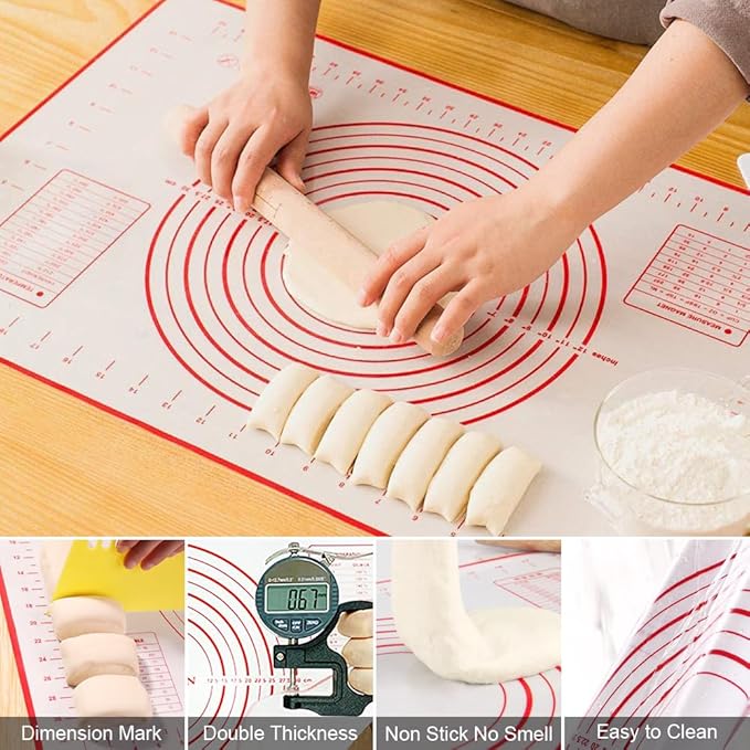 Stainless Steel Biscuit & Dough Cutter Set - 5 Pcs/Pink, Silicone Baking Mats, Pastry Blender