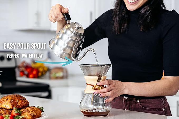 Barista Warrior Pour Over Coffee Kettle with Thermometer for Exact Temperature – Gooseneck Kettle for Pour Over Coffee and Tea, Stainless Steel for All Stovetops (1.0 Liter, 34 fl oz)