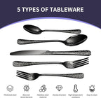 Floral 40 Pcs Black Silverware Set for 8, Food Grade Stainless Steel Flatware Set with Rose Flower Embossed Design, Eating Utensils Sets Include Fork/Knife/Spoon, Reusable Cutlery Set, Dishwasher Safe