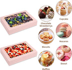 Cookie Boxes,14x10x2.5 Inch Large Bakery Boxes with Window for Pies Chocolate Strawberries Muffins Donuts Pastry Dessert Christmas(Pink, 14 * 10 * 2.5inch/24pcs)