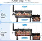 GREEN PARTY Offset Smoker Charcoal Grills with 37 Inch Cook Chamber, Barrel Smoker and Charcoal Grill Combo, 941 Sq. In. Space Barrel Smoker Grill for Outdoor BBQ Patio Backyard Cooking