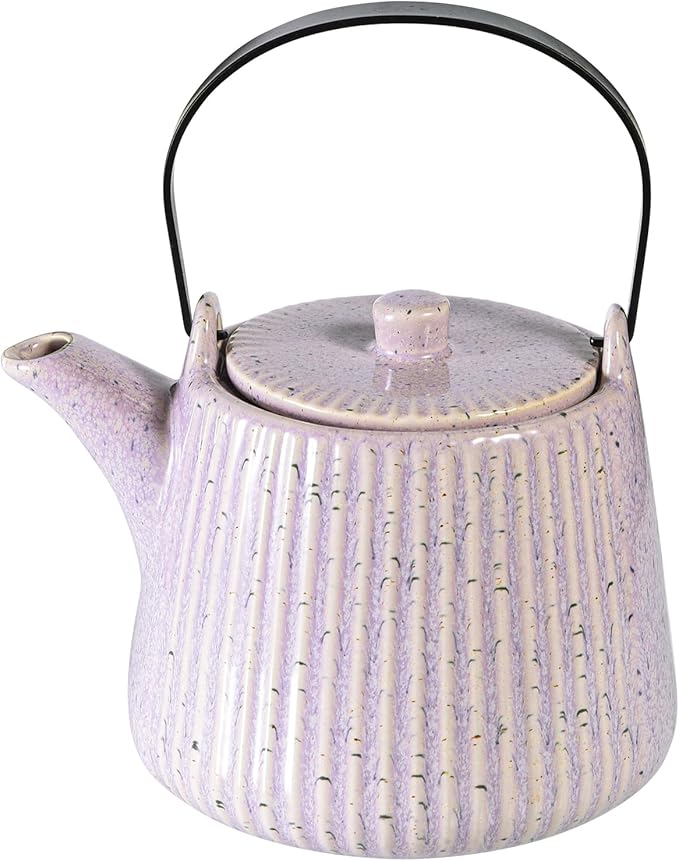 Yundu Purple Ceramic Teapots, 1000ml/33.8oz Tea Kettle, Enough for 4 Cups, Tea pot with infusers for loose tea, Striped Tea Pot with Removable Tea infuser