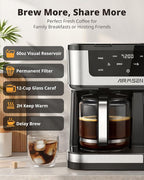 AIRMSEN 12-Cup Programmable Coffee Maker – Single Serve Machine for K-Cup Pods & Ground, 1000W Fast Brew, Delay Start, 2H Keep Warm, Touchscreen, 60oz Tank, Glass Carafe – Home & Office