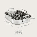 All-Clad Specialty Stainless Steel Roaster and Nonstick Rack 16x13x5 Inch Oven Broiler Safe 600F Roaster Pan, Pots and Pans, Bakeware, Turkey, Silver