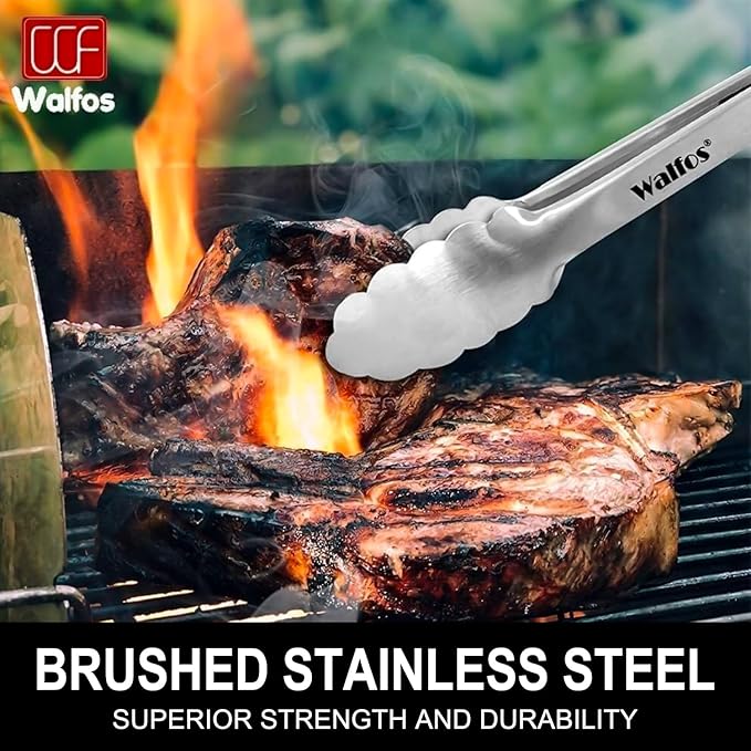 Walfos 17 Inch Extra Long Grill Tongs Set of 2, Ultimate Stainless Steel Tongs for Grilling, Cooking, BBQ/Barbecue, Buffet and Turning Food