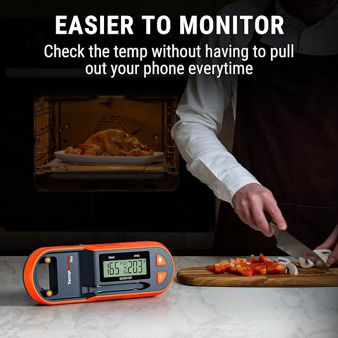 Thermopro TempSpike 600 ft Wireless Meat Thermometer Digital with Ultra-Thinner Probe, Bluetooth Meat Thermometer Wireless with LCD-Enhanced Booster for BBQ Grill Smoker Rotisserie Sous Vide