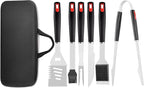 Grilling Accessories Set Spatula Fork Cleaning Brush Food Tongs Carving Knife Basting Brush Durable Stainless Steel BBQ Grill Tools with Extra Thick Storage Case BBQ Accessories Grill Set